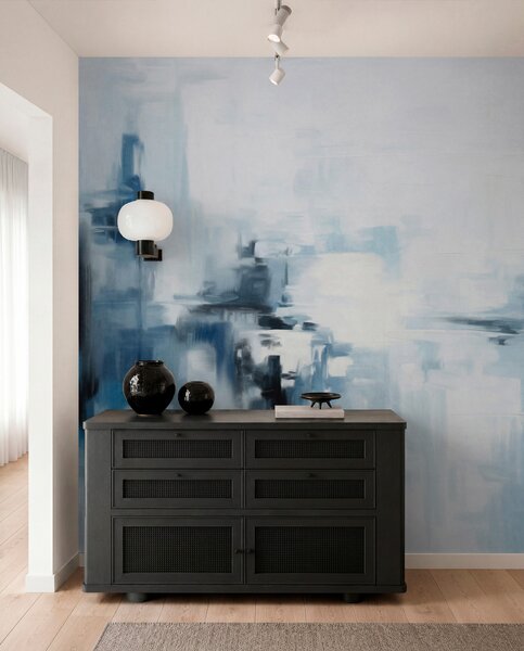 Carta da parati Imitazione di un paesaggio astratto con pennellate blu e bianche, stile moderno, Carta da parati lastrazione, w09422 : Uwalls.it