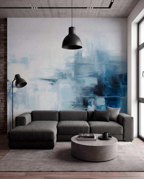Carta da parati Imitazione di un paesaggio astratto con pennellate blu e bianche, stile moderno, Carta da parati lastrazione, w09422 : Uwalls.it