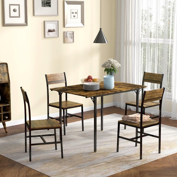 HOMCOM Tavolo da Pranzo a Ribalta stile Industriale per 2-4 Persone in Legno e Metallo, 120x79x79 cm, Marrone Rustico