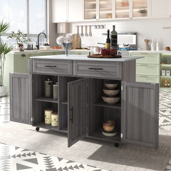 Carrello Cucina UISEBRT In Legno Con Cassetto E Armadio – 115x36x90 Cm, Ruote Con Freno, Grigio
