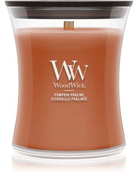 Woodwick Pumpkin Praline candela profumata con stoppino in legno 275 g