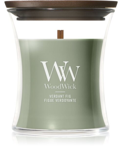Woodwick Verdant Fig candela profumata con stoppino in legno 85 g
