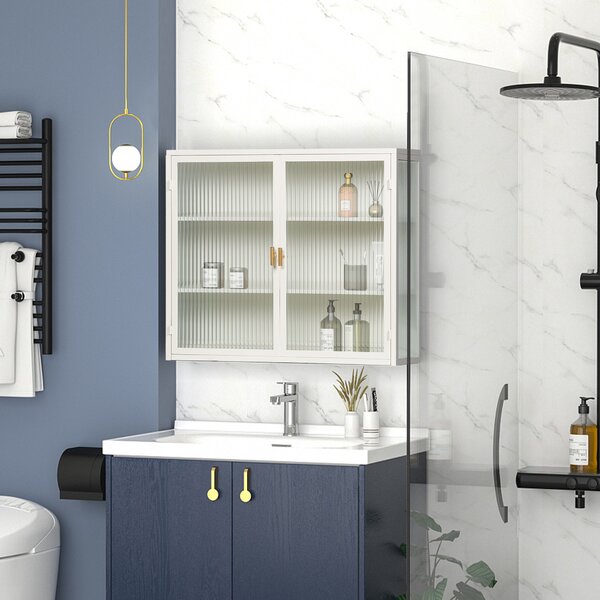 HOMCOM Credenza Cucina Alta 180cm, Mobile Dispensa con Ante in Vetro Soft-Close, Cassetto, 2 Armadietti, Ripiani Regolabili, Mobile Cucina Moderno per Sala da Pranzo Soggiorno, Bianco