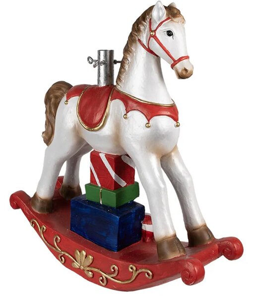 Base Albero di Natale Cavallo a Dondolo Rosso e Bianco Decorazione Natalizia