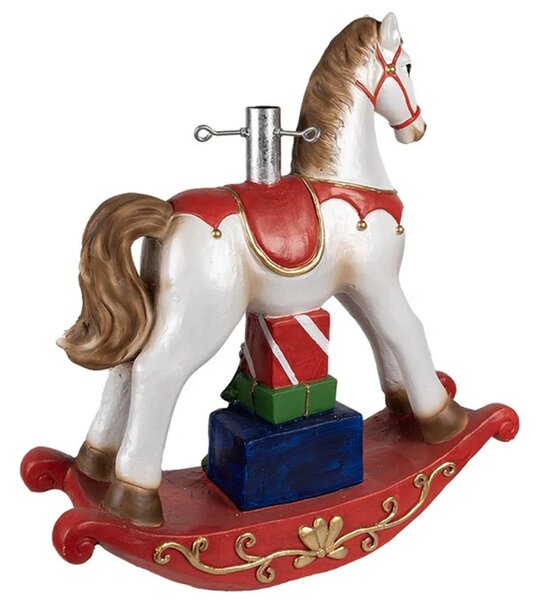 Base Albero di Natale Cavallo a Dondolo Rosso e Bianco Decorazione Natalizia