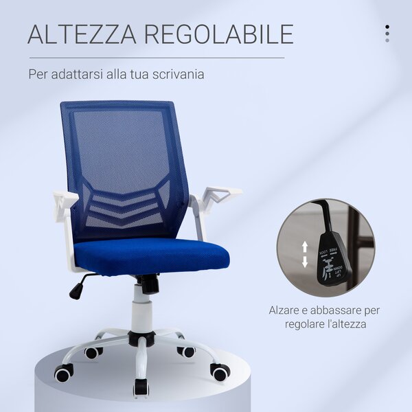 Vinsetto Poltrona da Ufficio Reclinabile Girevole con Braccioli e Supporto Lombare, sedia Altezza Regolabile e Ergonomica in Tessuto Blu| Aosom Italy