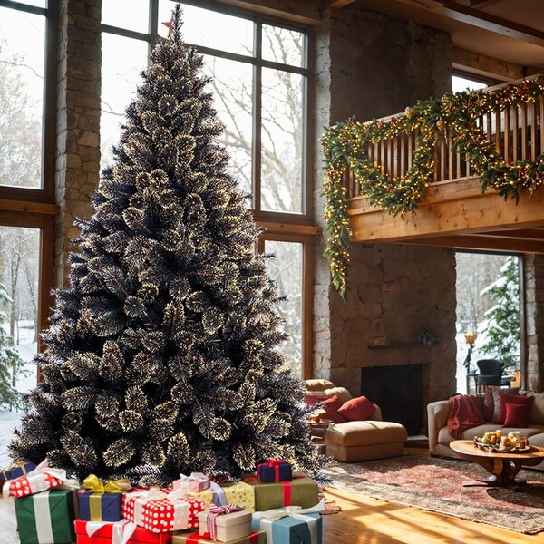 Albero di Natale Luxury 180 cm 654 Punte Nero e Oro Base a Croce Design Premium