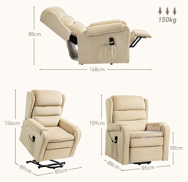 HOMCOM Poltrona Reclinabile e Alzapersona con Poggiapiedi e Telecomando, Sedia in Tessuto Effetto Lino, 85x88x109 cm, Crema | Aosom Italy