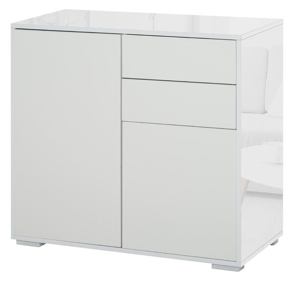 Mobiletto microonde 92 cm Bianco opaco e Cemento con due ante ed