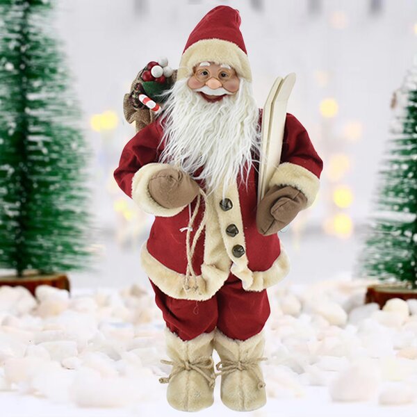 Statuina Babbo Natale Rosso Statuetta 40 cm Vestiti in Tessuto Addobbo Natalizio