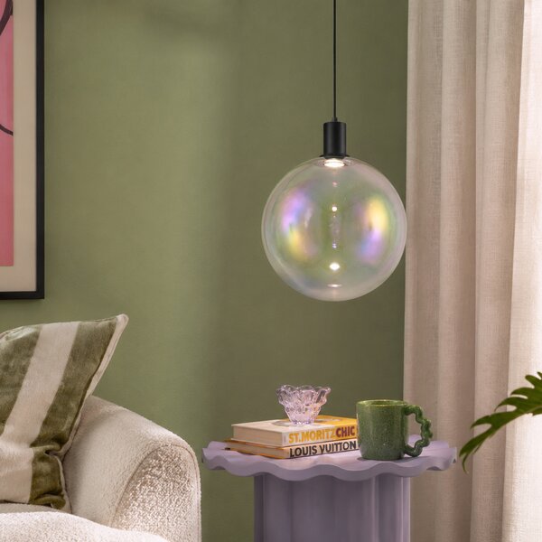 Lampada a sospensione di design nera con vetro arcobaleno 35cm - Mallon