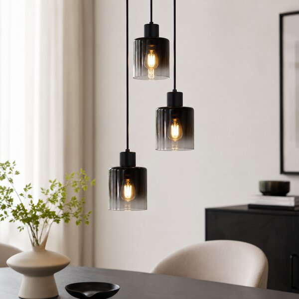 Lampada a sospensione moderna nera con vetro fumé 3 luci - Dame