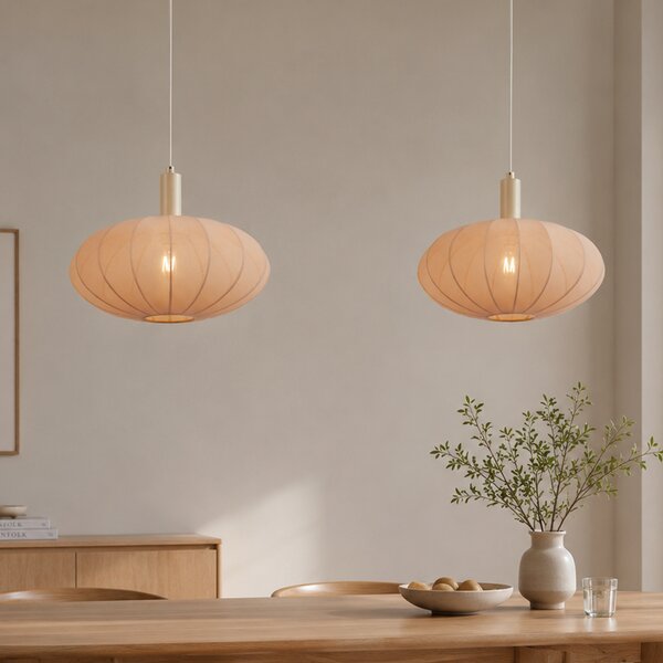 Lampada a sospensione Japandi beige con paralume in tessuto a 2 luci - Bida
