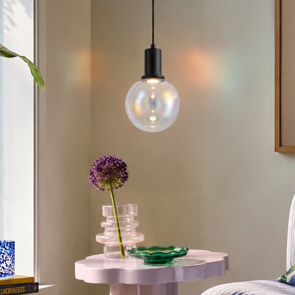 Lampada a sospensione di design nera con vetro arcobaleno 20cm - Mallon