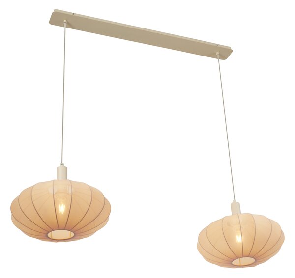 Lampada a sospensione Japandi beige con paralume in tessuto a 2 luci - Bida