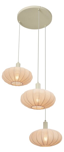 Lampada a sospensione Japandi beige con paralume in tessuto a 3 luci - Bida