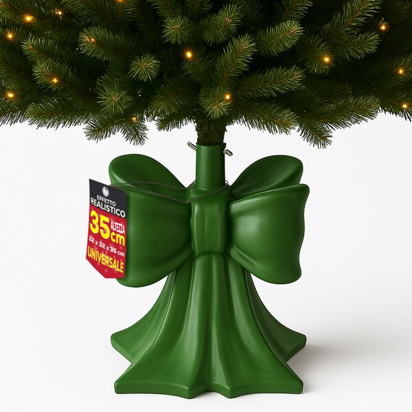 Base Albero di Natale Fiocco Verde Supporto con Attacco Universale 32x32x35 cm
