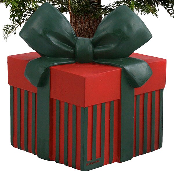 Base Albero di Natale Forma Regalo Natalizio Verde e Rosso Decorazione Natalizia