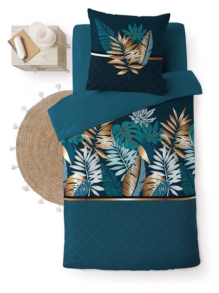 Biancheria da letto singola in cotone color petrolio 140x200 cm Alianor - douceur d'intérieur