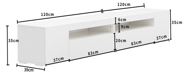 Mobile TV Moderno Bianco, Pannello Luminoso, Illuminazione LED Variabile, Soggiorno e Sala da Pranzo 240cm, Bianco|Aosom