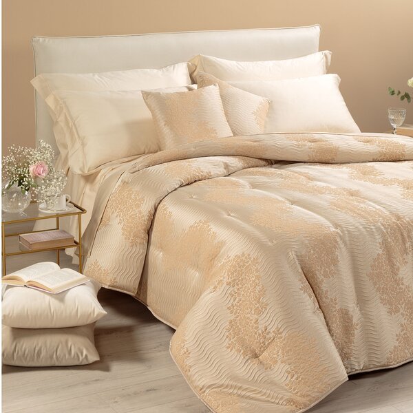 Trapunta Leggerissima In Raso Jacquard Gelso Matrimoniale Dreaming Biscotto Caleffi