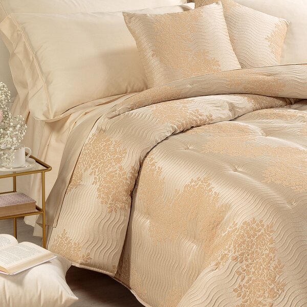 Trapunta Leggerissima In Raso Jacquard Gelso Matrimoniale Dreaming Biscotto Caleffi