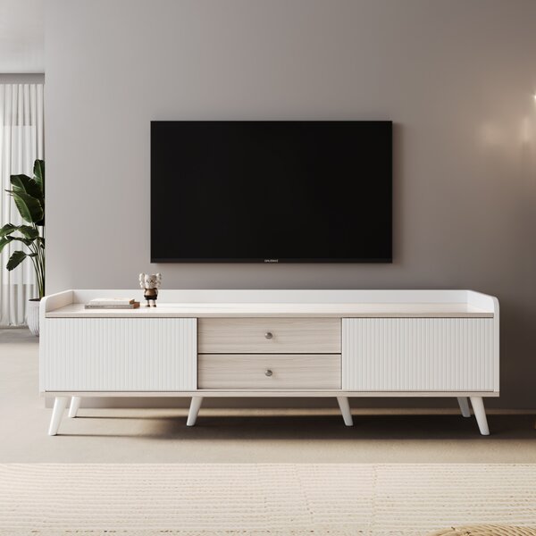 Mobile TV con 2 Cassetti, 2 Ante Scorrevoli, 160x40x58 cm, Bianco e color Legno Naturale|Aosom