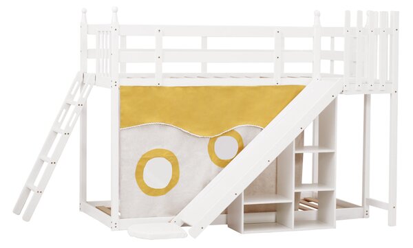 Letto a castello per bambini 6+ anni con scala, scivolo e scaffale, 90×200 cm, Bianco | Aosom Italy