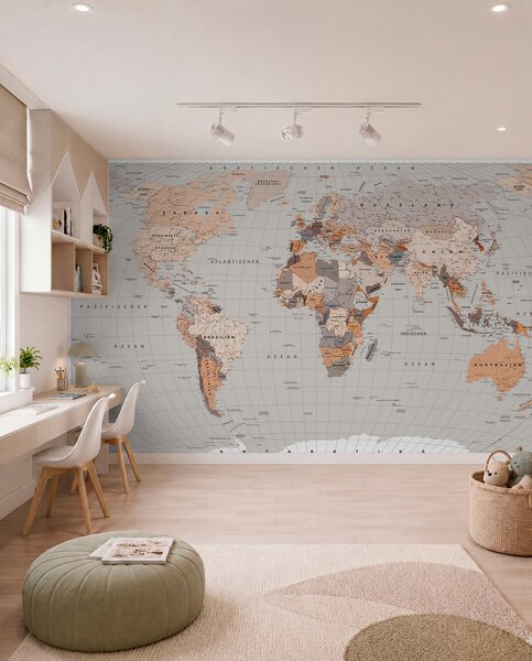 Carta da parati Una mappa politica del mondo con bandiere nei toni del marrone e del beige (in, Carta da parati Buffer, c00004dev2 : Uwalls.it
