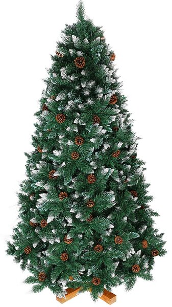 Albero di Natale Innevato King Premium 240 cm 1433 Rami con Pigne e Base Legno