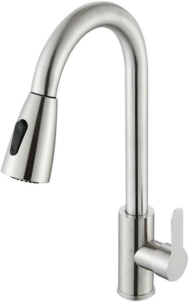 Rubinetto da cucina, orientabile a 360°, con doppio getto, doccetta estraibile, rubinetto estraibile, miscelatore per lavello, rubinetto a forma di tubo, realizzato in acciaio inossidabile, con finitura in nichel spazzolato