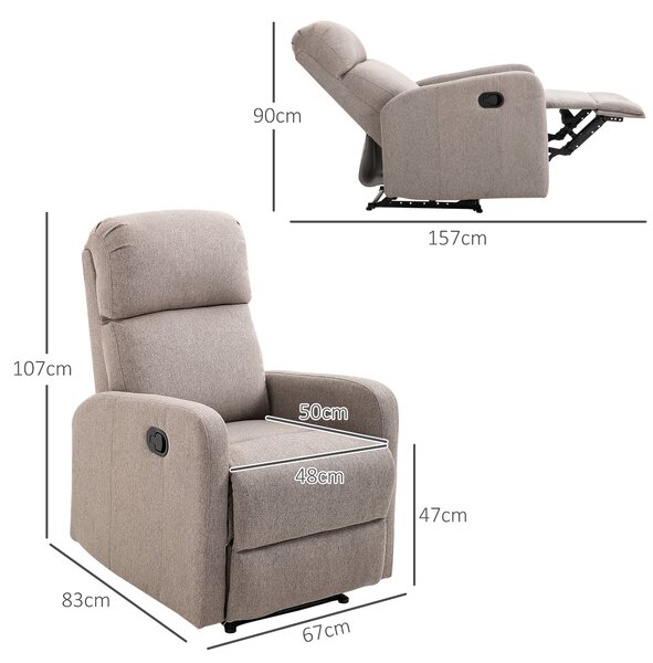 HOMCOM Poltrona Reclinabile 168° Ergonomica con Poggiapiedi e Morbida Imbottitura, Poltrona Relax Manuale in Tessuto Effetto Lino, Grigio| Aosom Italy