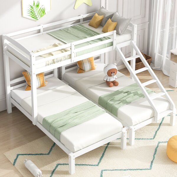Letto a castello triplo per bambini 6+ anni, letto triplo per cameretta, 90x200 cm, Bianco | Aosom Italy