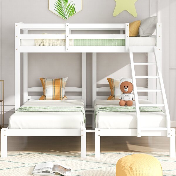 Letto a castello triplo per bambini 6+ anni, letto triplo per cameretta, 90x200 cm, Bianco | Aosom Italy