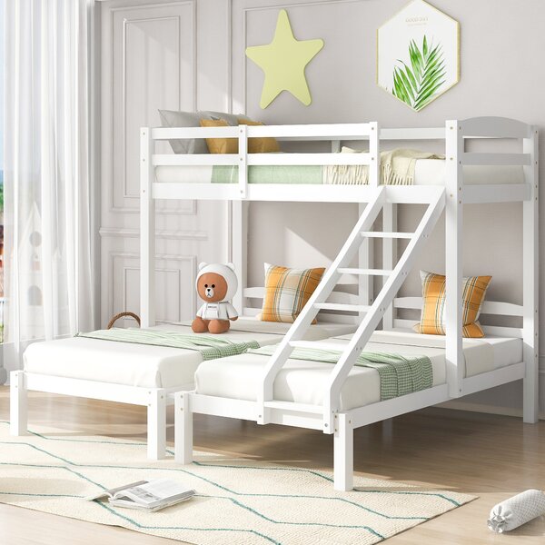 Letto a castello triplo per bambini 6+ anni, letto triplo per cameretta, 90x200 cm, Bianco | Aosom Italy