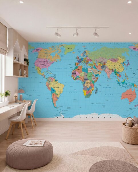 Carta da parati Una mappa politica del mondo color oliva con le bandiere, in ucraino, Carta da parati Mappa del Mondo, c00004uk : Uwalls.it