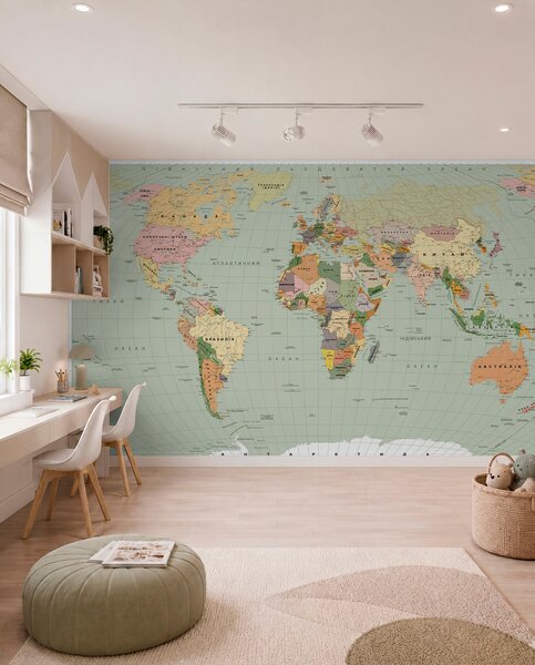 Carta da parati Una mappa politica del mondo a colori con le bandiere, in ucraino, Carta da parati Mappa del Mondo, c00004ukv1 : Uwalls.it