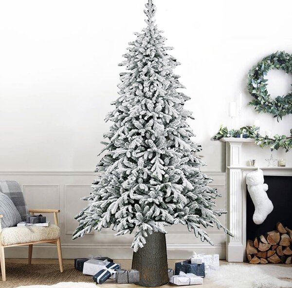 Albero di Natale Macao Innevato 210 cm Base Resina Tronco 2037 Rami Foltissimo