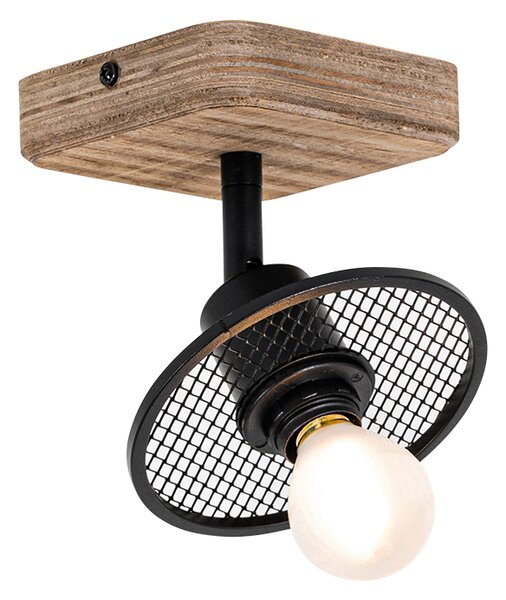 Plafoniera industriale nera con legno - Jasmijn