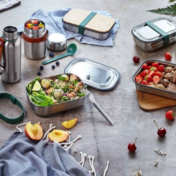 Scatola per snack in acciaio inox con banda verde , 1000 ml - Black + Blum