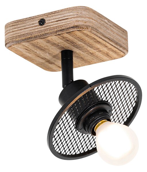 Plafoniera industriale nera con legno - Jasmijn