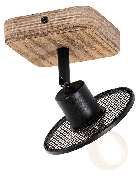 Plafoniera industriale nera con legno - Jasmijn