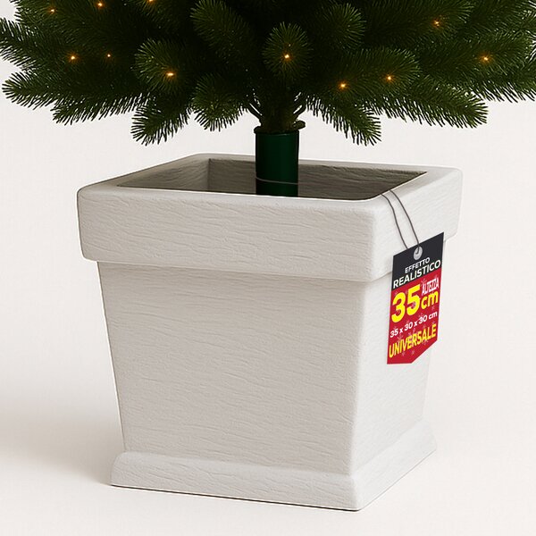 Base Albero di Natale Vaso Bianco Supporto 30x30x35 cm con Attacco Universale