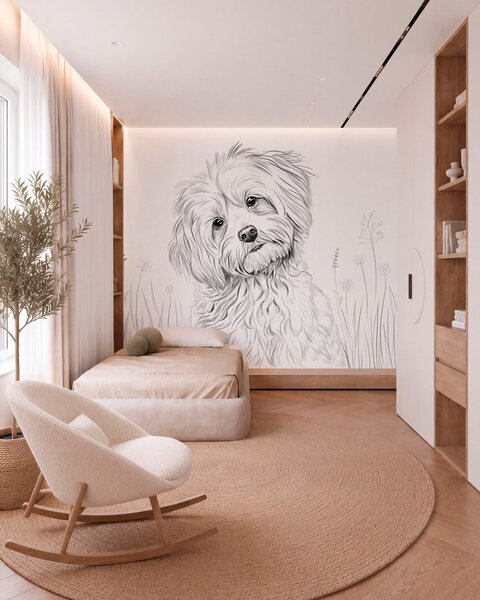 Carta da parati Un simpatico disegno di un cane nell'erba, Carta da parati Buffer, w05656 : Uwalls.it