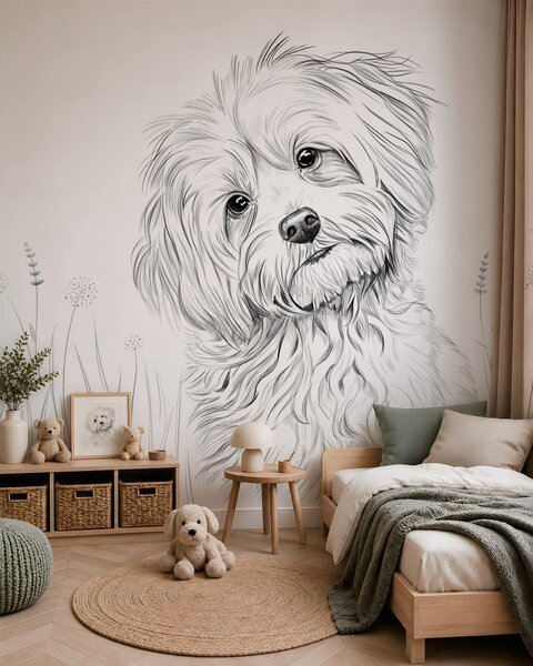 Carta da parati Un simpatico disegno di un cane nell'erba, Carta da parati Buffer, w05656 : Uwalls.it