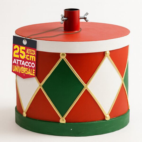 Base Albero di Natale Tamburo 32x25 cm Decoro Attacco Universale Rosso e Verde