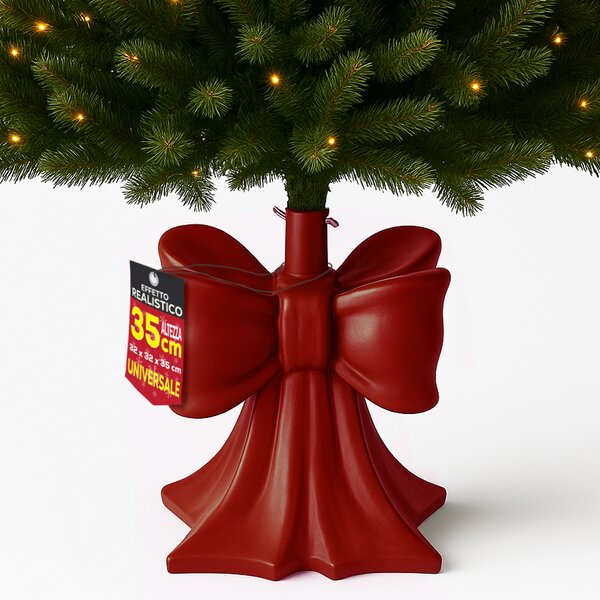 Base Albero di Natale Fiocco Rosso Supporto con Attacco Universale 32x32x35 cm