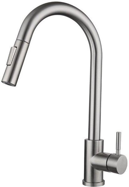 Rubinetto da cucina estensibile con struttura in acciaio, rubinetto telescopico orientabile per acqua calda e fredda - sabbiato - tubo di alimentazione incluso