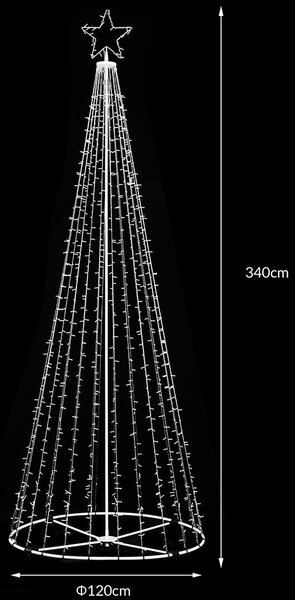 Albero Natale Luminoso 340 cm Bianco Freddo 991 LED Decorazione Metallo Esterno