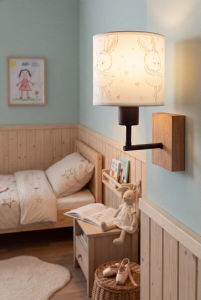 Brilagi - Lampada da parete BOBO WOOD 1xE27/25W/230V rovere/nero/bianco/coniglietti